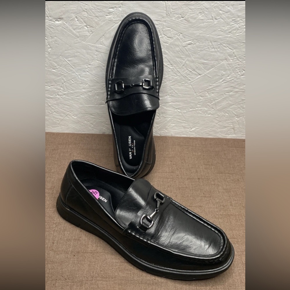 Excellent Van Heusen Ramin Men's Loafers Black Faux Leather Horsebit Size 10.5M
